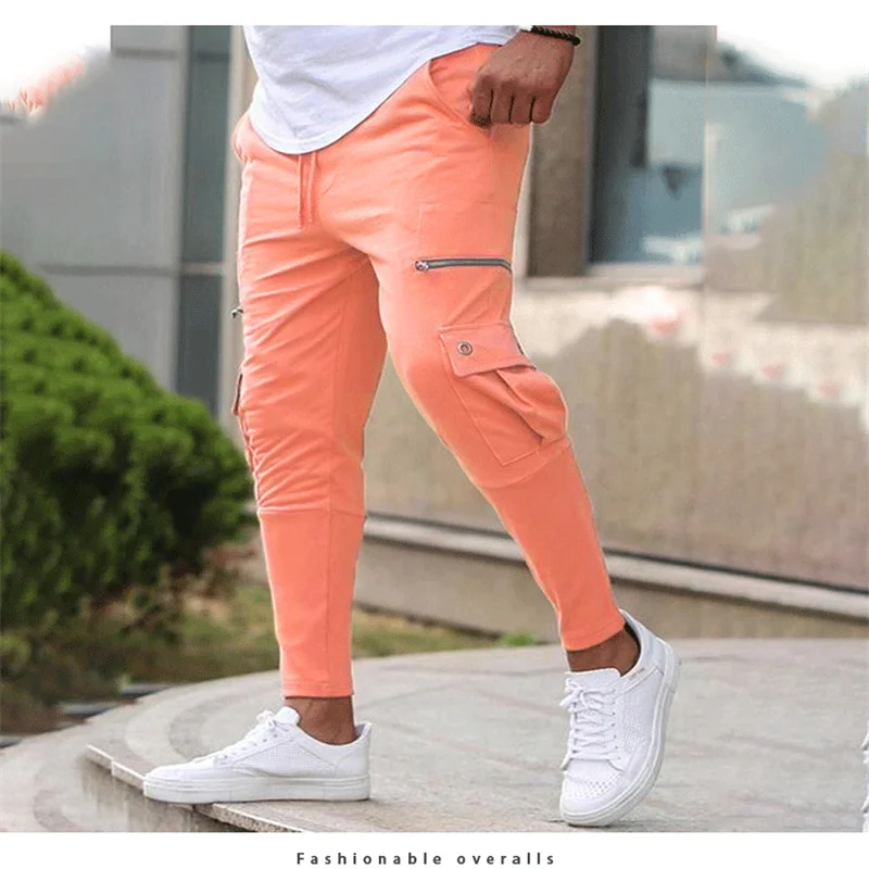 Мужские корейские модные разноцветные Новые облегающие брюки для отдыха фитнеса