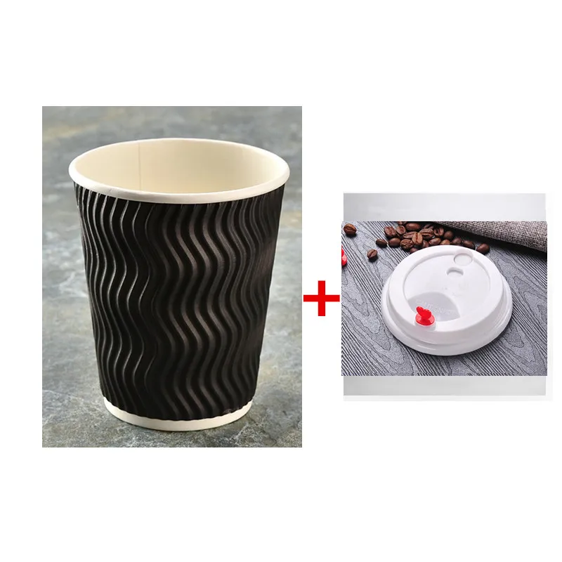 cup and lid 50 шт Высокое качество сгущенные двухслойные бумажные стаканчики для горячих напитков 8 унций/12 унций/16 унций вечерние одноразовые стаканчики для кофе с крышкой - Цвет: cup and lid