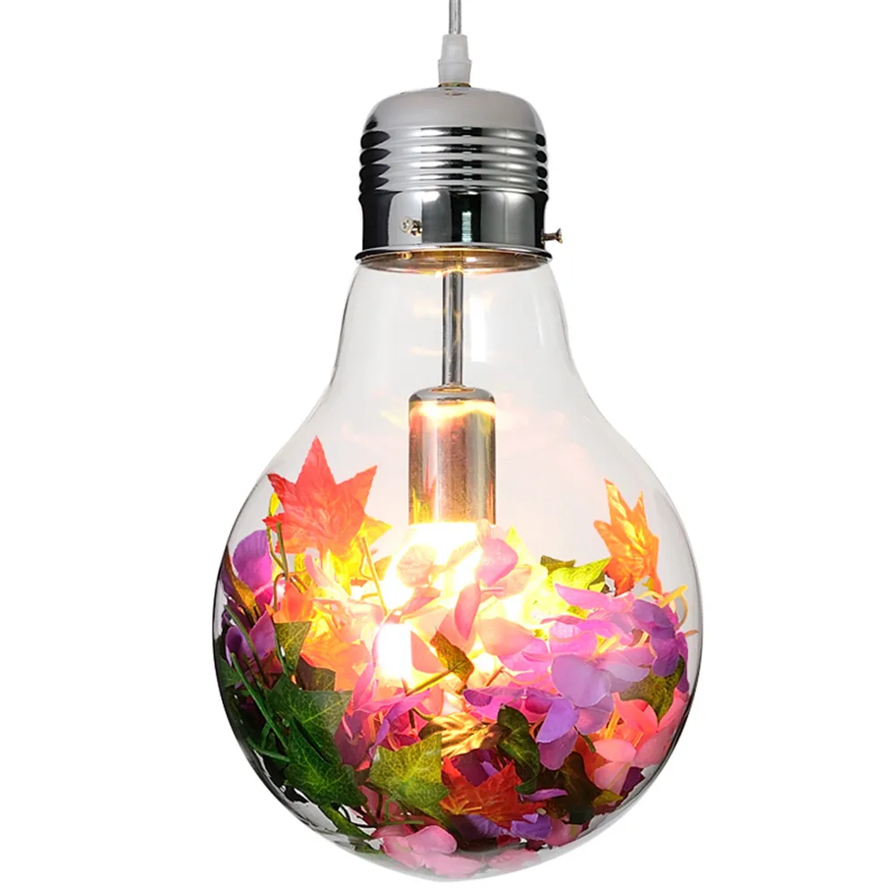 

cottagecore Imitation plants glass Bulb shape led pendant lights for dining room bar coffee store hanging lamp art deco fixture