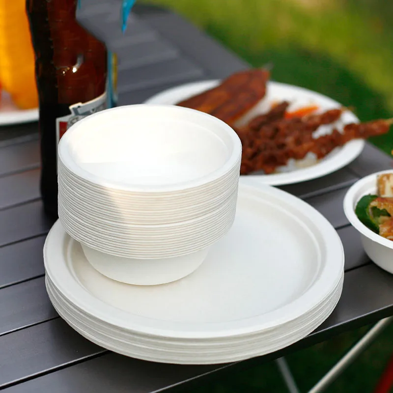 10% одноразовая уличная посуда экологичные сахарные бумажные тарелки круглые