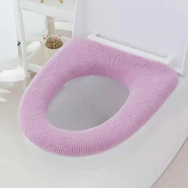 1Pcs Winter Warm Toilet Seat Cover Closestool Mat Washable Bathroom Accessories Knitting Pure Color Soft O-shape Pad Bidet |