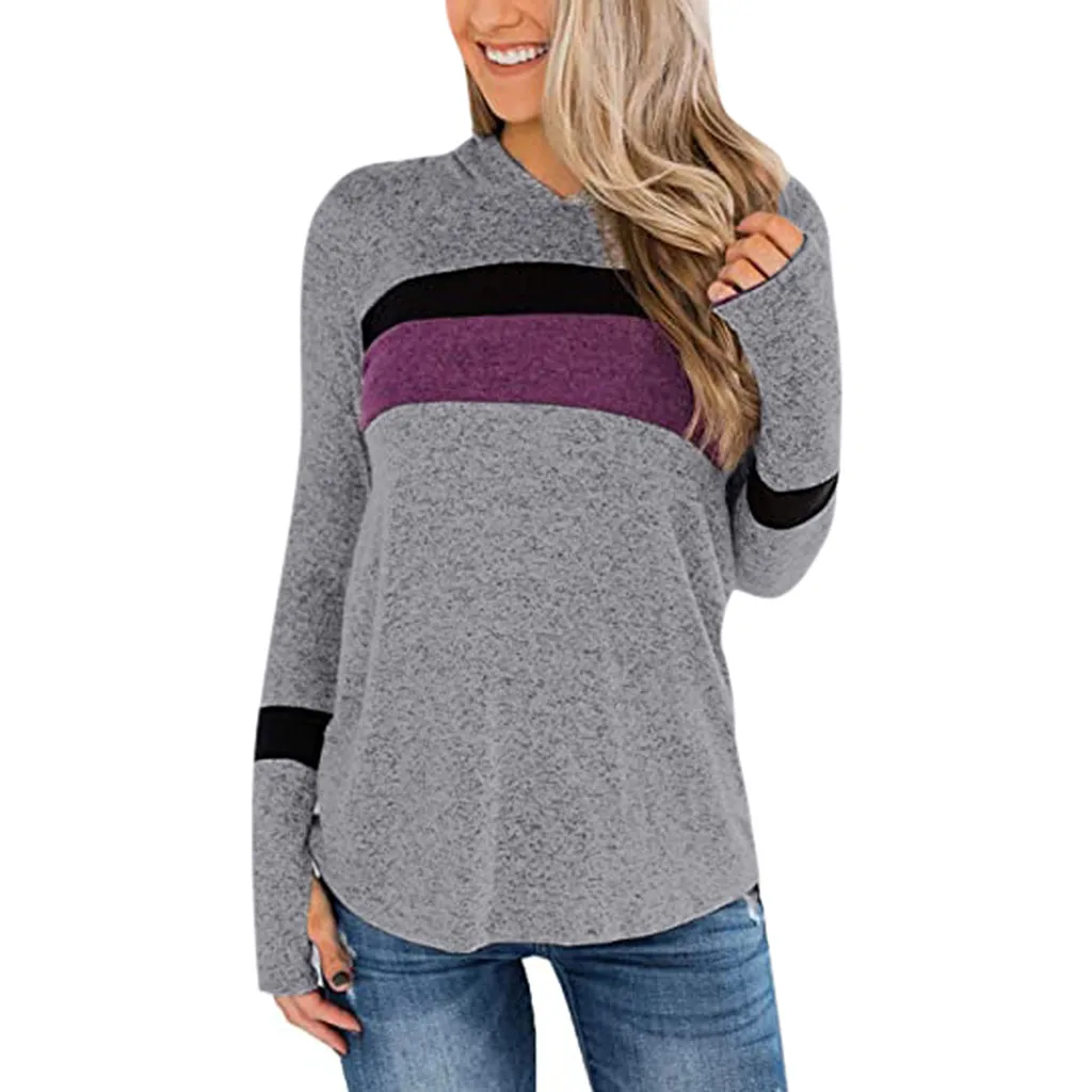 

2020 Women Autumn Long Sleeve Hoodie Elegant Striped Print Hooded Loose Pullover Tunic Tops Casual Daily O-Neck Loose Sweatshirt
