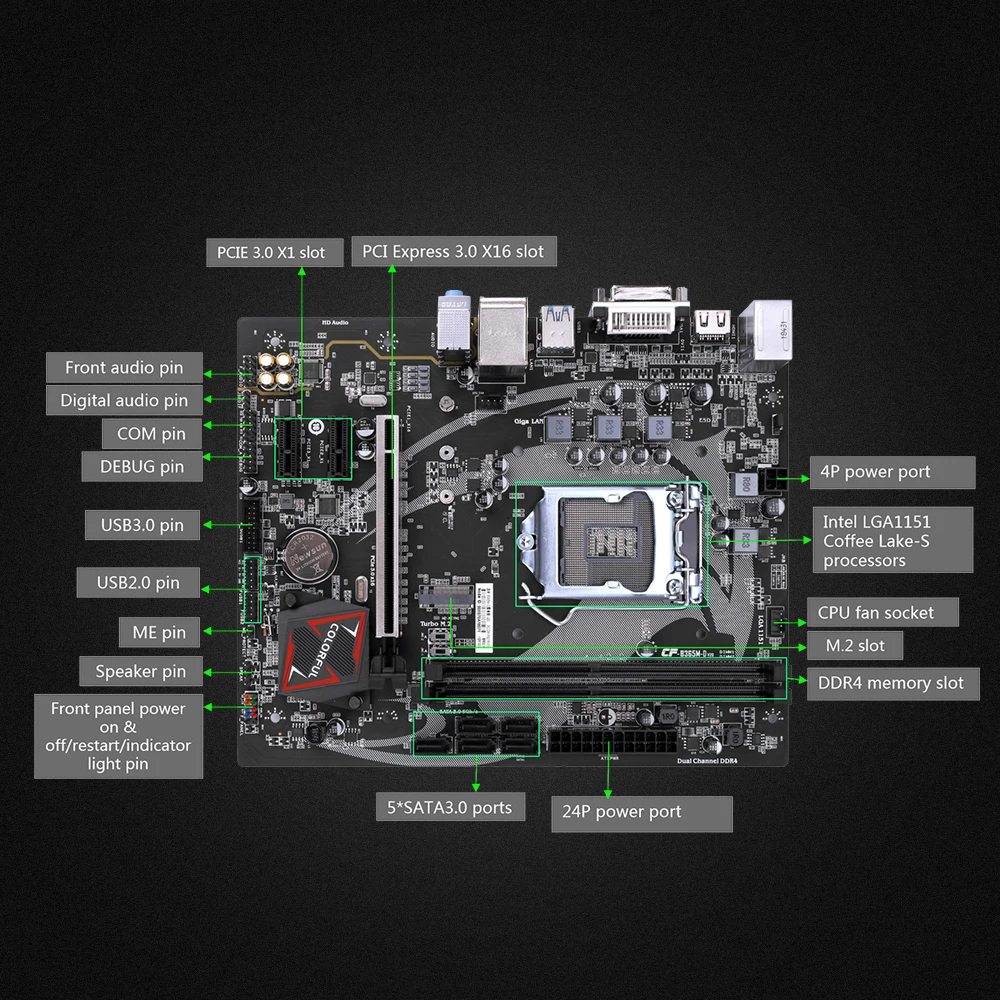 Цветная материнская плата BATTLE-AX B365M-D V20 LGA 1151, игровая материнская плата, Поддержка процессоров Intel LGA1151 coffee Lake-S