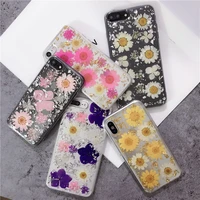 tfshining bling real flower dried flower phone case for iphone 11 pro max xr xs max 6 s 7 8 plus se 2020 gold foil glitter cover