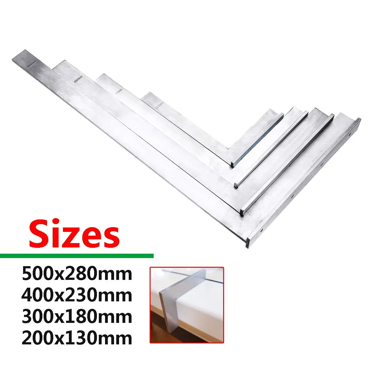

90 Degree Carbon Steel Angle Corner Square Ruler Wide Base Gauge Measuring Tools 4 Size Silver High-Precision Protractor