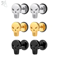zs 3 pairslot skull stainless steel stud earrings set for women men round cubic zirconia ear stud ear helix piercing earrings