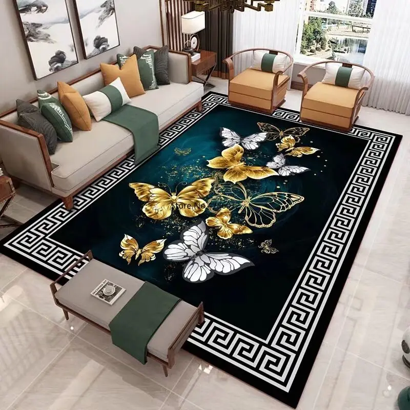 Chinese Style Household Carpet Living Room Coffee Table Blanket Gold Diamond Velvet Bedroom Bedside Blanket Study Mat