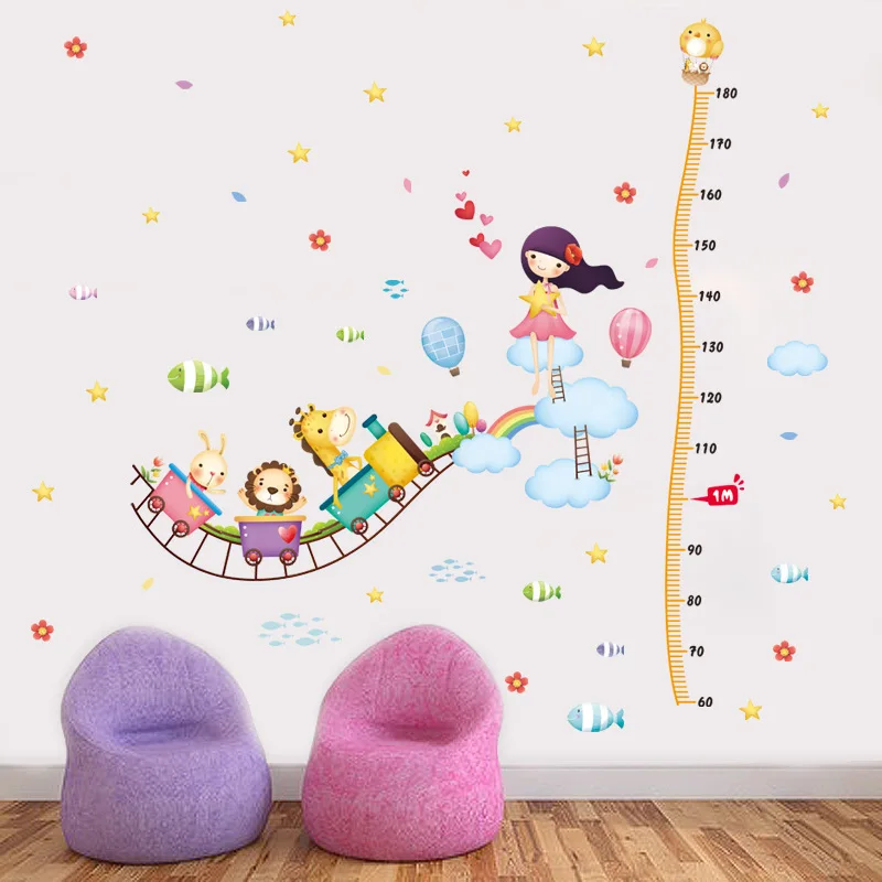 Наклейка с изображением неба и поезда для детской комнаты фоновое украшение