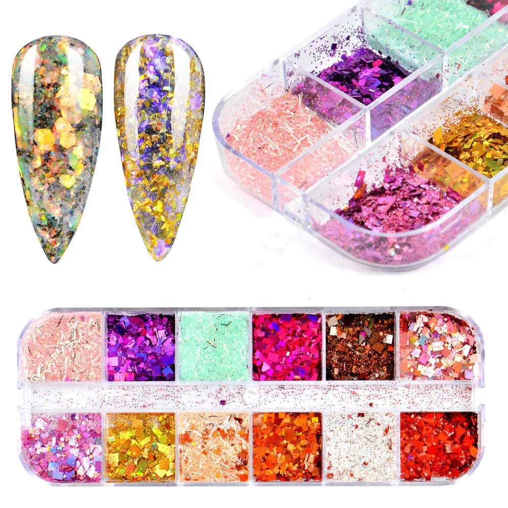 

1Set Holographic Nail Glitter Set Powder Nail Art Pigment DIY Flake Nail Art Decorations Dust Gel Manicure Pigment