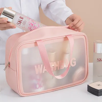 

Women's Cosmetic bag INS Lettered Transparent Frosting Waterproof Large-Capacity Portable Travel Wash And Gargle Makeup Bag