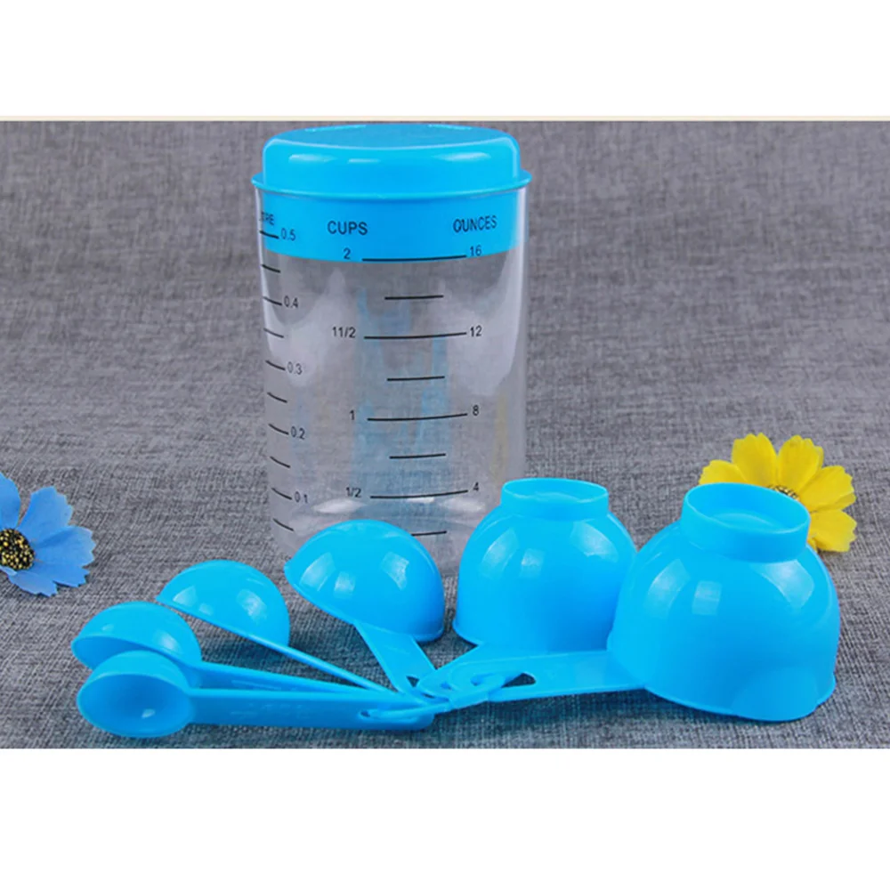 14 Pcs/2 Set Plastic Measuring Spoons And Cups Kitchen Baking Cooking Tools (Blue) |