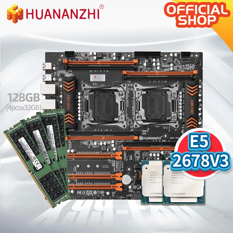 HUANANZHI X99 F8D Материнская плата Intel Dual с XEON E5 2678 V3 * 2 4*32 Гб DDR4 RECC памяти комбо комплект