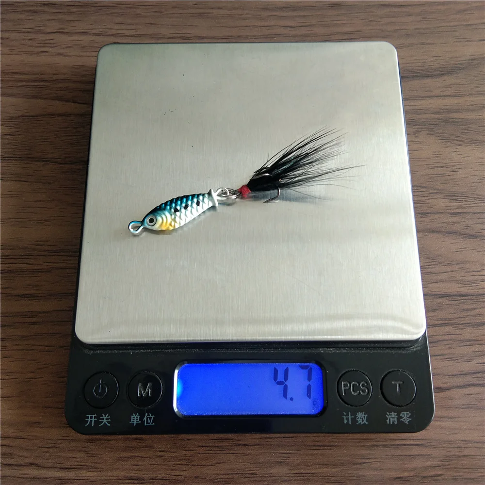 

Mini Metal Spinner Jig Fishing Lure 3D Eyes Saltwater Jigging Lead Hard Bait with Feather Treble Hook Carp Tackle