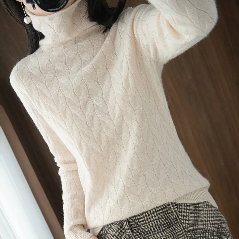 

Осень-зима 2021, свитер с высоким воротником, женский свободный вязаный пуловер с завязками, Модный повседневный Базовый Топ с длинным рукаво...