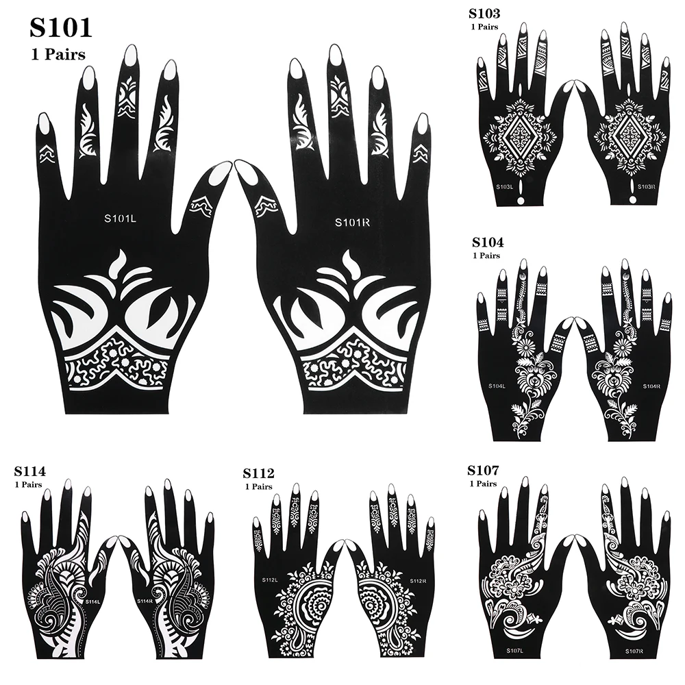 1 Pair Henna Template Sticker Temporary Hand Decal Tattoo Stencils DIY Body Art Wedding Tool