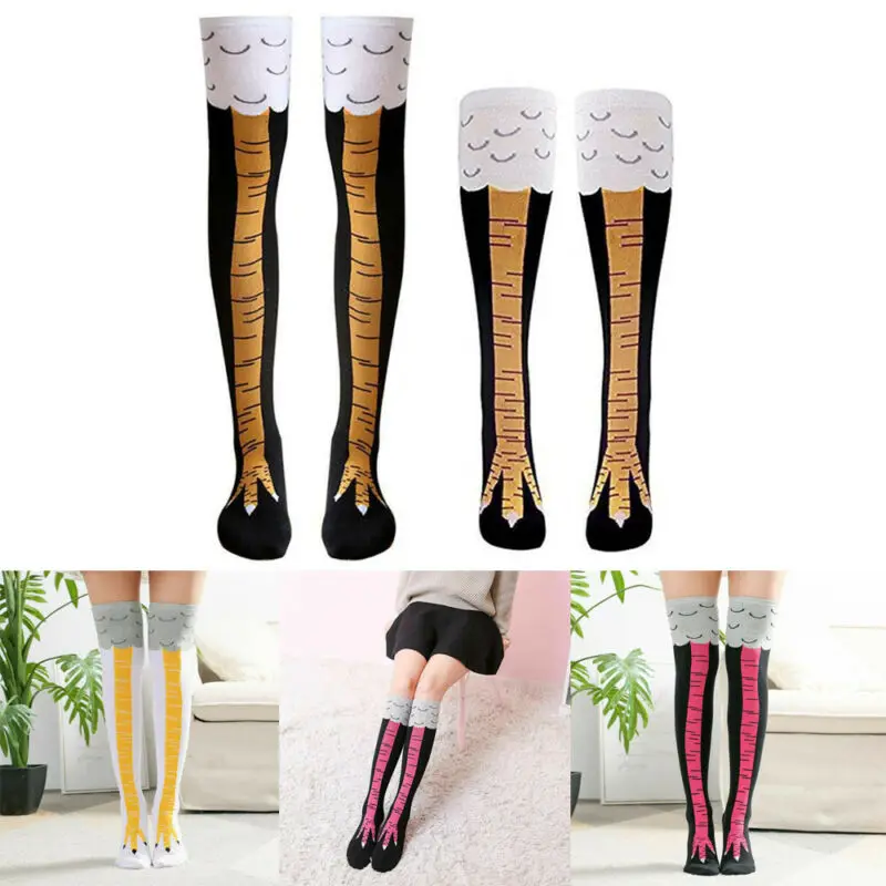 Модные женские чулки носки выше колена для девочек креативные куриные на ножки
