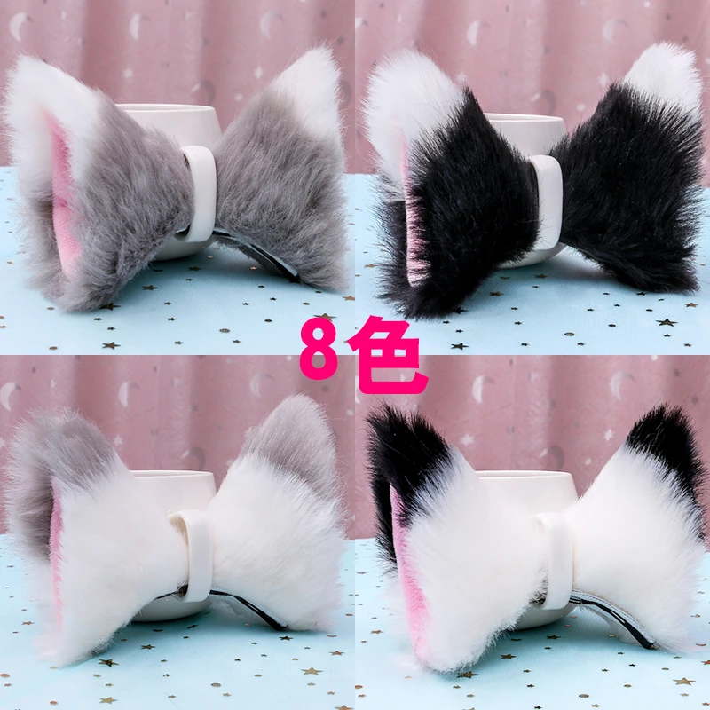 Длинные бархатные наушники ручной работы с изображением зверя черно-белые