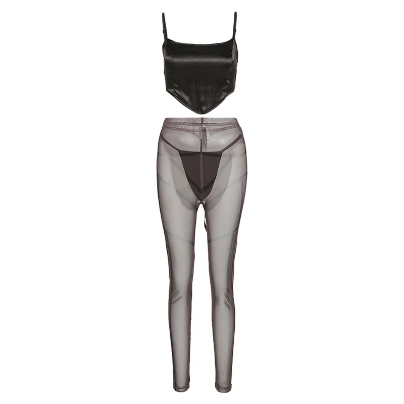 

Europe and the United States 2021 spring new women's nightclub fashion sexy sling perspective bandage tight suit