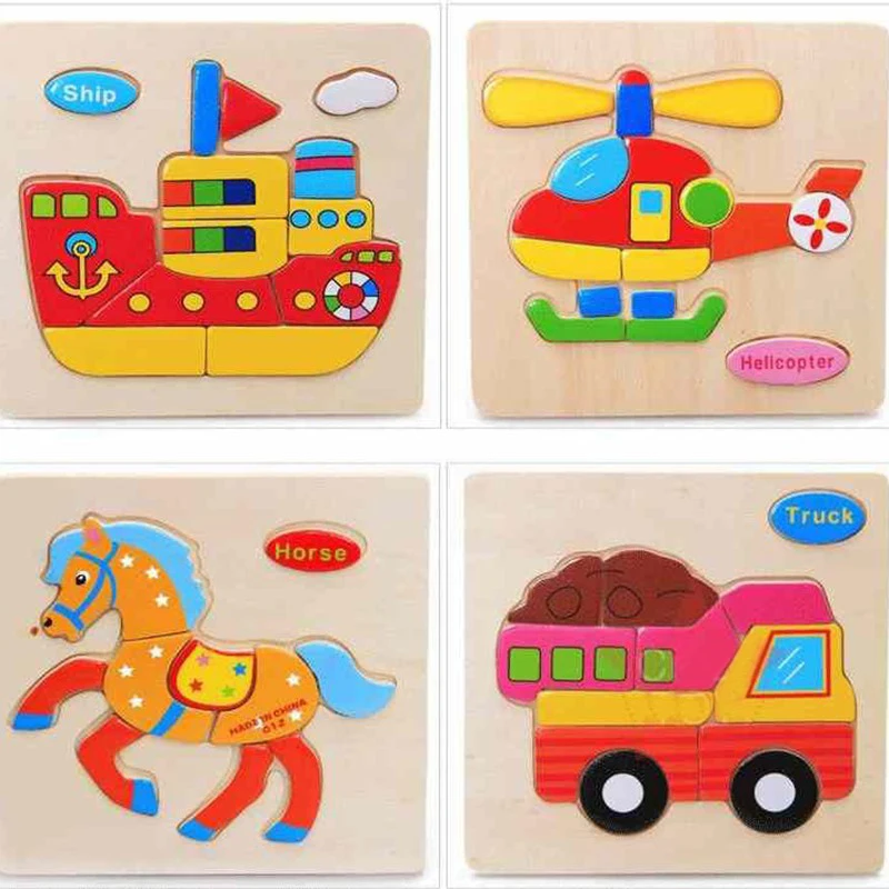 

Cartoon Animal Jigsaw Wooden Puzzle Educational Developmental Baby Kids Training Toy Random Style