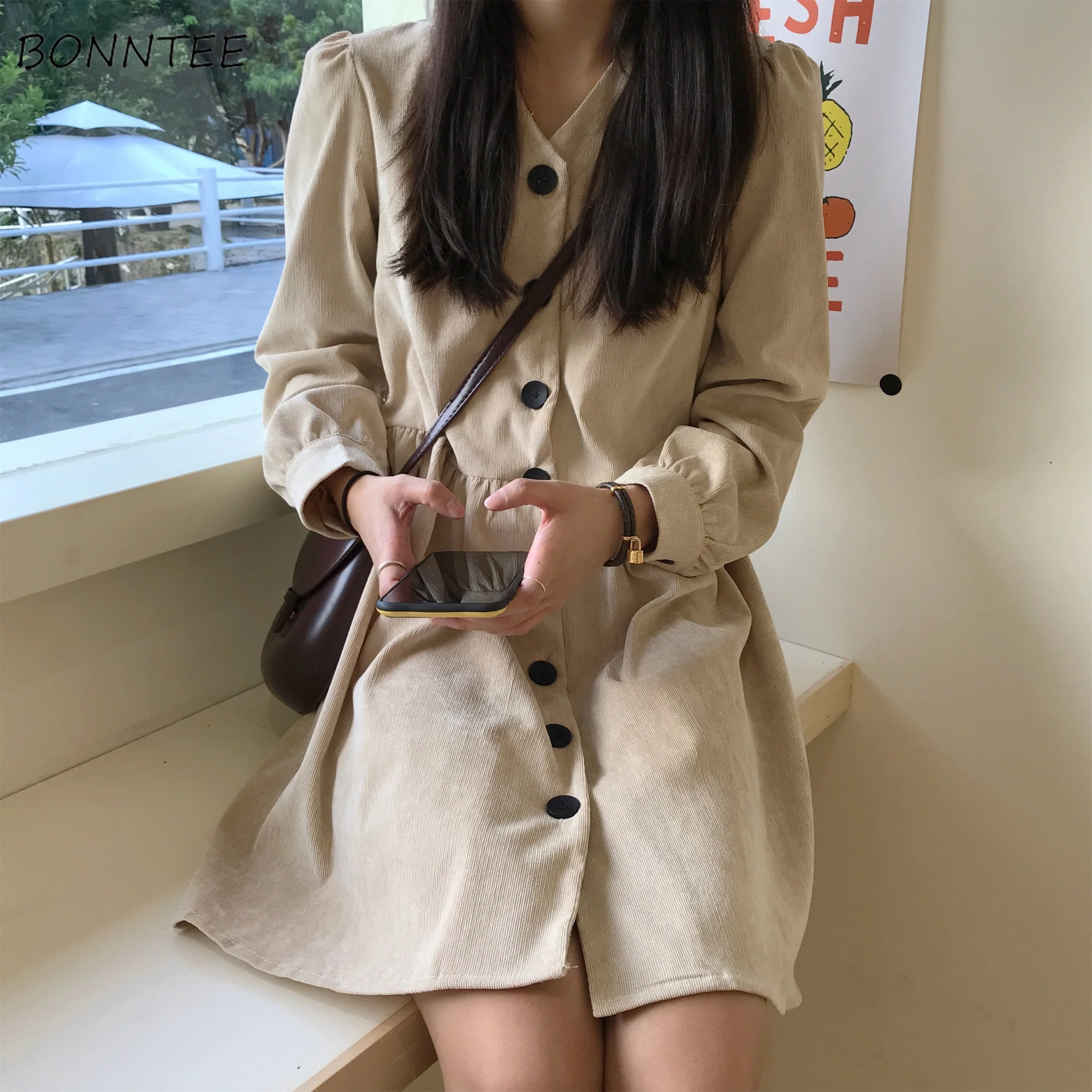 Женское платье с длинным рукавом однотонное элегантное простое студенческое