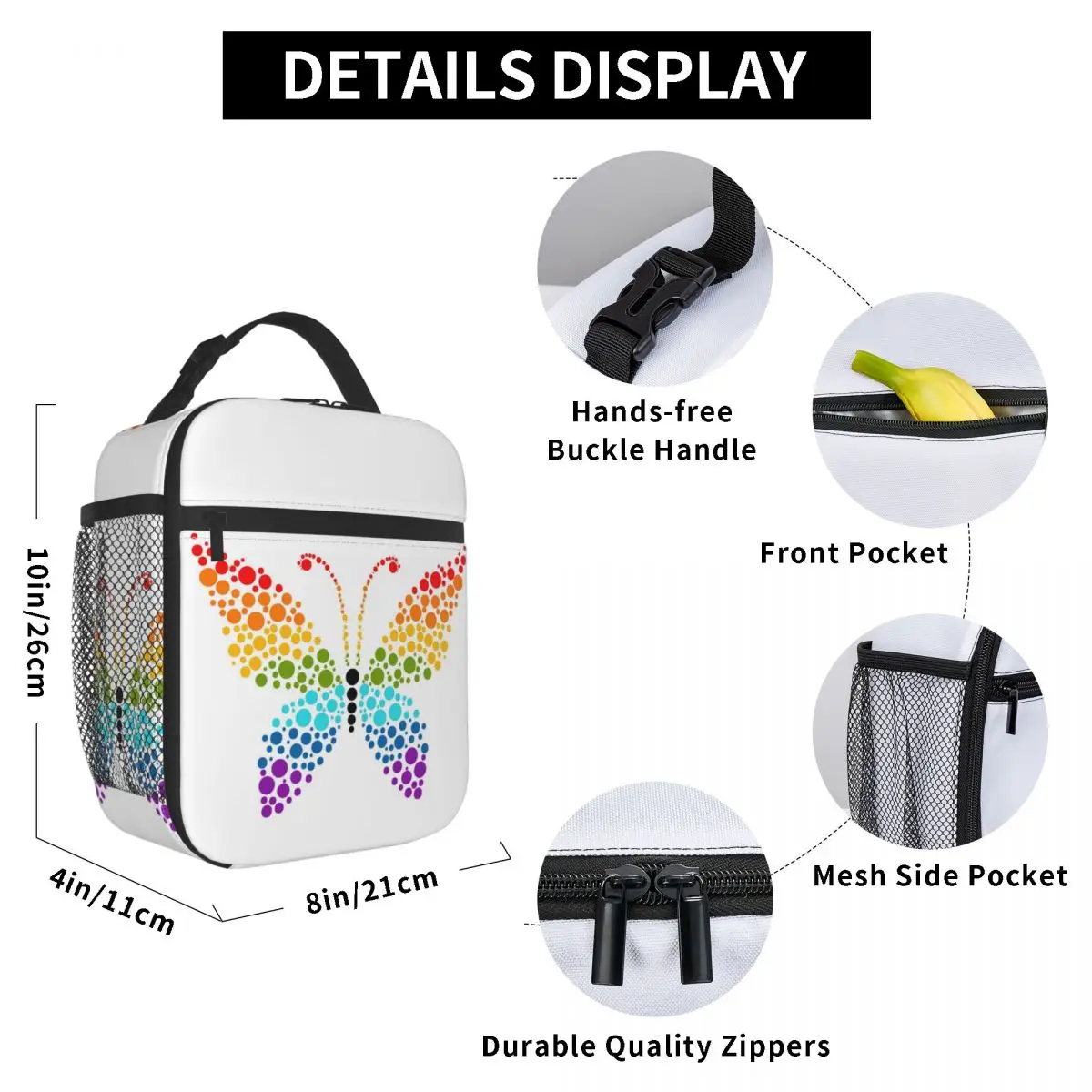 

Dots In Shape Of Butterfly Lunch Bag for Women Men Large Insulated Lunch Box with Water Bottle Holder and Pockets