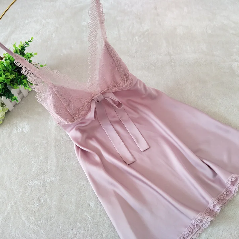 

Satin Lady Sexy Nightgown Lace Spaghetti Strap Nightdress Intimate Lingerie Silky Kimono Robe Sleepwear Home Dressing Gown