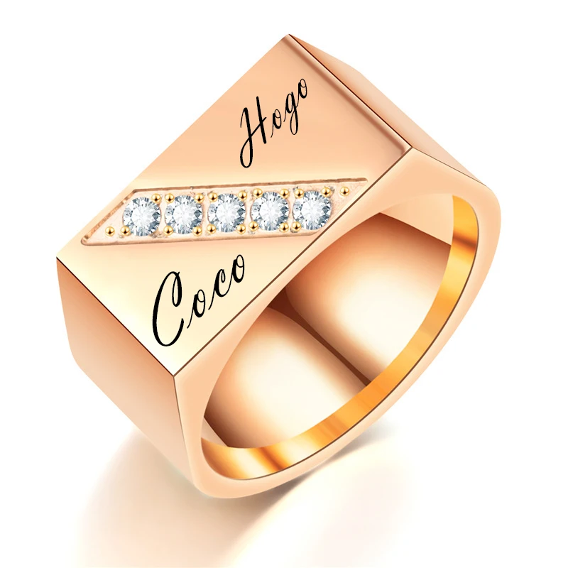 Мужские кольца перстни из нержавеющей стали обручальные с гравировкой розового