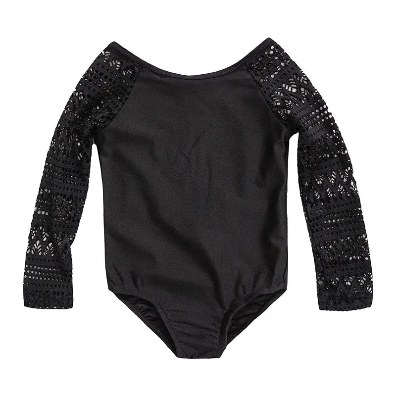 

Детский слитный купальник для девочек 2020 цельнокроеный черный кружевной купальник с длинным рукавом для маленьких девочек YZ2002