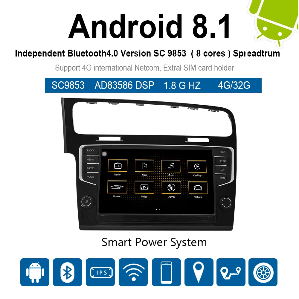 Автомобильный Радио Навигатор Автомобильный мультимедийный Видео android 8,1 автомобильный dvd для Volkswagen Golf 7- " 8 ядерный 2G/32G Автомобильный Радио gps