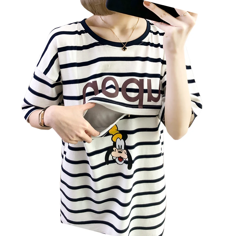 

Striped Cartoon Printed Nursing T-Shirt Breastfeeding Clothes Cotton Maternity Clothes Wholesale and Retail 3937