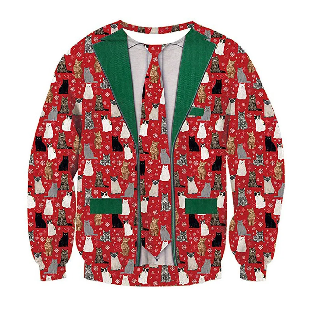 Рождественский свитер с принтом Санта Клауса свободный для мужчин и женщин