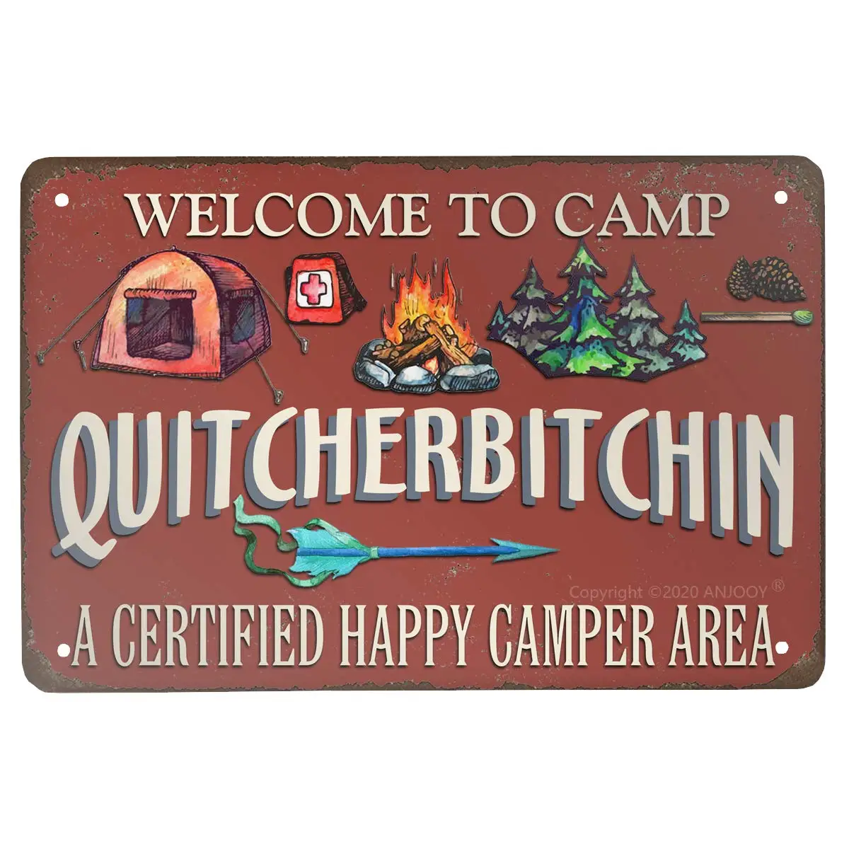 Жестяная вывеска Добро пожаловать в Happy Camper площадь Винтаж Стиль кафе дома забор