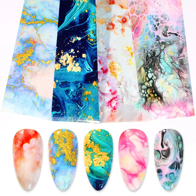 Фольга для ногтей Мраморная Цветочная серия переводная Наклейка ногтевого