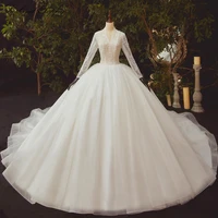 lceland poppy shiny v neck ball gown tulle wedding dresses full sleeves illusion lace floor length bridal dress