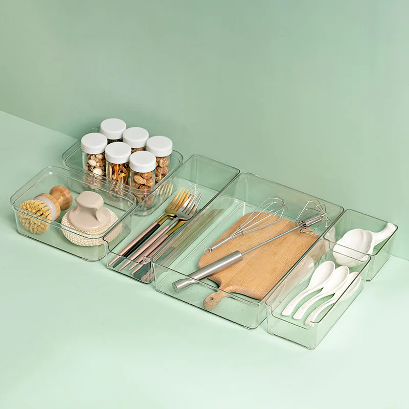 

Transparent Home Drawer Storage Box Cosmetic Tableware Cutlery Organizer Kitchen Office Desktop Organizer Box