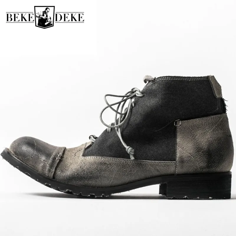 Ботильоны мужские из воловьей кожи винтажная обувь в стиле пэчворк роскошные