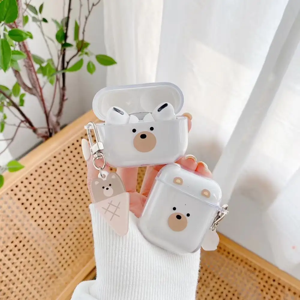 

Cute ice cream Bear Pendant Transparent Wireless Bluetooth Headset soft cover For Airpods 2 Airpod Pro 3 Earphone Protective