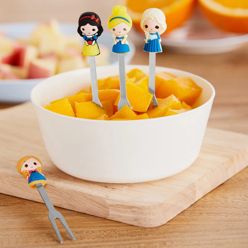 

6pcs/Set Cute Cartoon Princess Stainless Steel Dessert Fruit Forks with Holder Set Mini Salad Fruit Fork Food Flatware