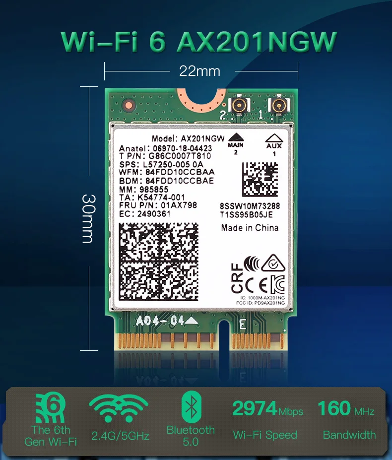 Wi-Fi6 Intel AX201 M.2 Key E CNVio2 Wi-Fi карта двухдиапазонный 5 1 Мбит/с беспроводной Bluetooth 2 4 802