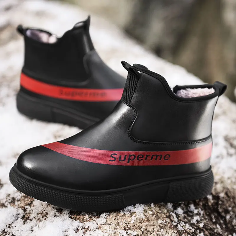 Men Boots Waterproof Leather Snow Boot Shoes High Quality Vintage British Warm Fur Autumn Winter Casual Ankle | Обувь