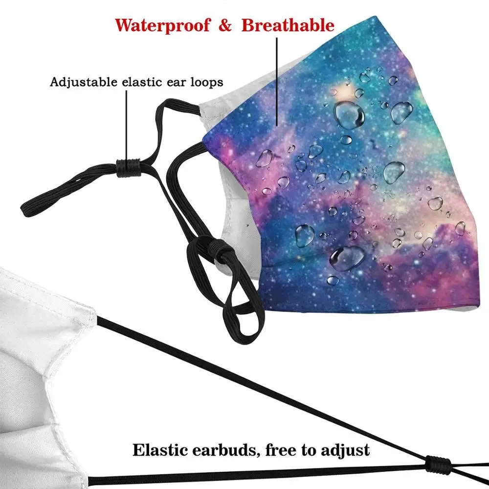Galaxy Funny Print Reusable Pm2.5 Filter Face Mask Smile Pink Be Safe Ocean Rainbow Colorful Stars | Аксессуары для одежды
