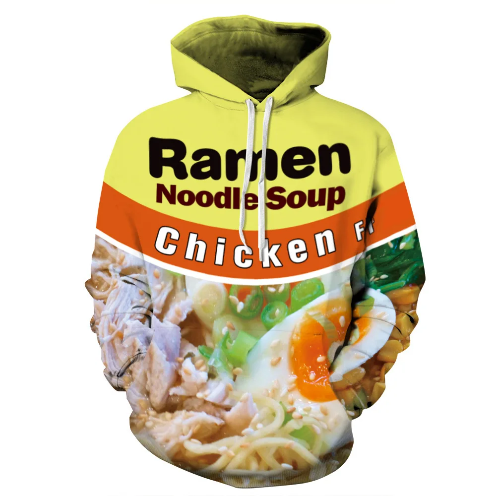

XL Autumn/Winter Streetwear Women's Sweatshirt Casual Pullover Unisex Women Men's Ramen Noodle Beef Chicken Soup 3D Printing Hoo