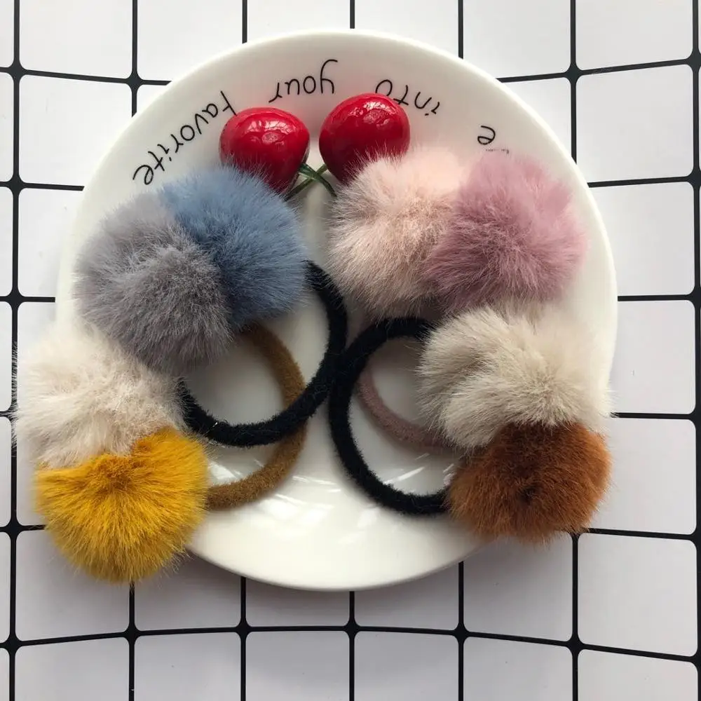 Мягкие эластичные резинки для волос из кроличьего меха девочек плюшевая повязка