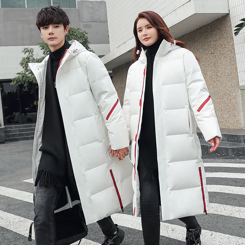 Couple  winter jacket 90% white duck down coat long men's loose down jacket young thickening fashion trendy outwear