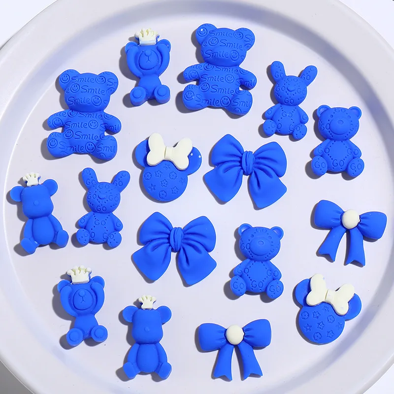 

10pcs Blue Resin Bowknot Bear Applique Flatback Cabochon Scrapbooking Embellishments Crafts DIY Headwear Jewelry Phone Accessori