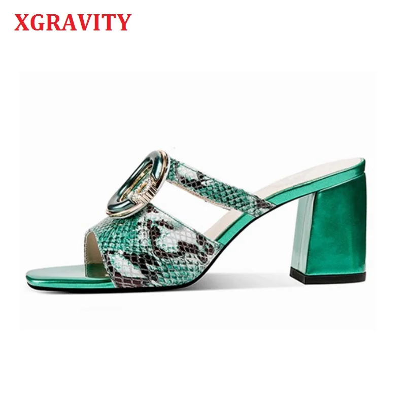 

XGRAVITY Sexy Fashion Summer High Heel Pumps Sexy Elegant Women's Chunky High Heel Sandals Woman Open Toe Snakeskin Shoes B010