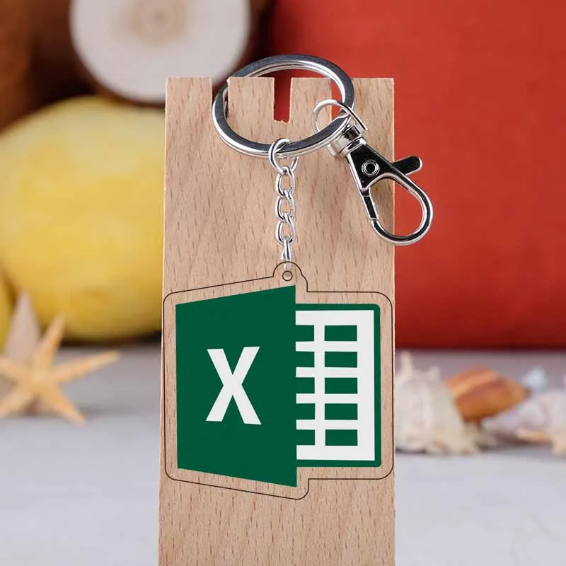 

12 Styles Creative PC Tool Keychains Logo Keyring WORD EXCEL PDF AI Office Software Figure Toys Decoration