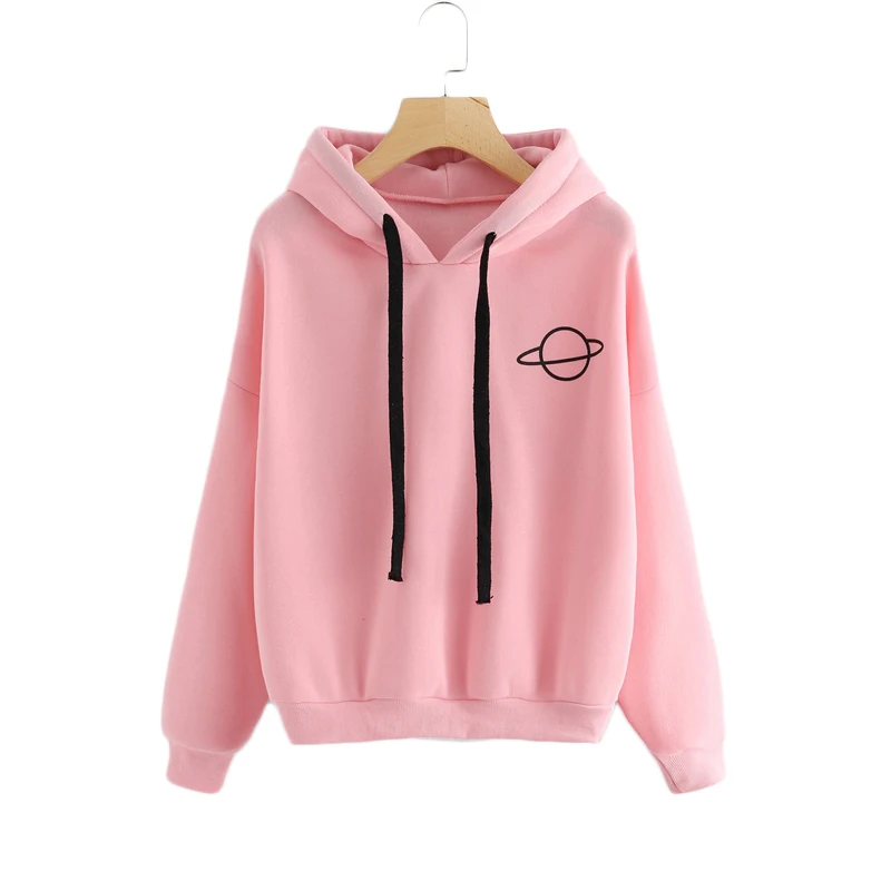 

Women Hoodies Casual Kpop Planet Print Solid Loose Drawstring Sweatshirt Long Sleeve Hooded Autumn Female Pullover