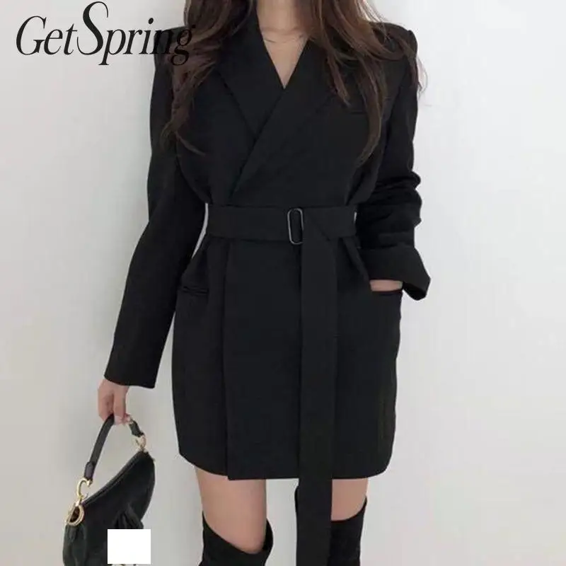 Женский приталенный пиджак GetSpring с длинным рукавом на шнуровке длинное пальто в