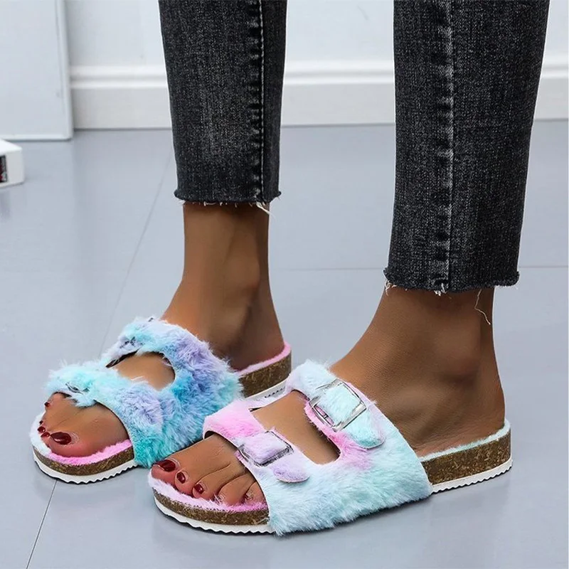 

Женские тапочки; Женская короткая плюшевая обувь с пряжкой; Осенняя женская обувь; Обувь на плоской подошве; 2020; Удобная повседневная обувь ...